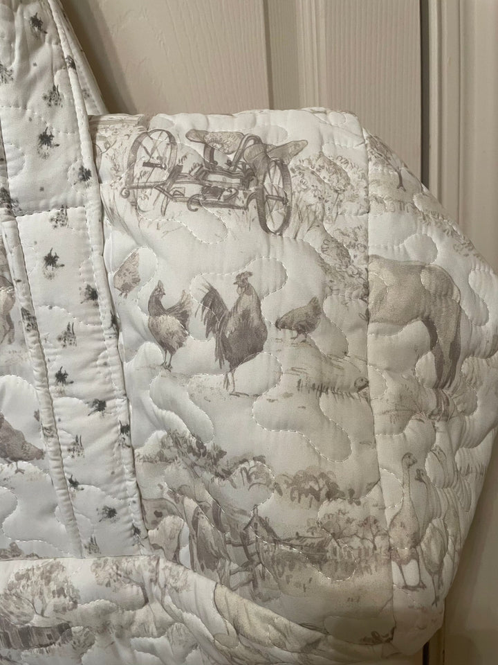 Aledo Toile Linen Quilted Duffle Bag-Duffel Bags-Ida Mae Home-Whiskey Ray's Boutique, Women's Western Wear Boutique in Waxahachie, TX