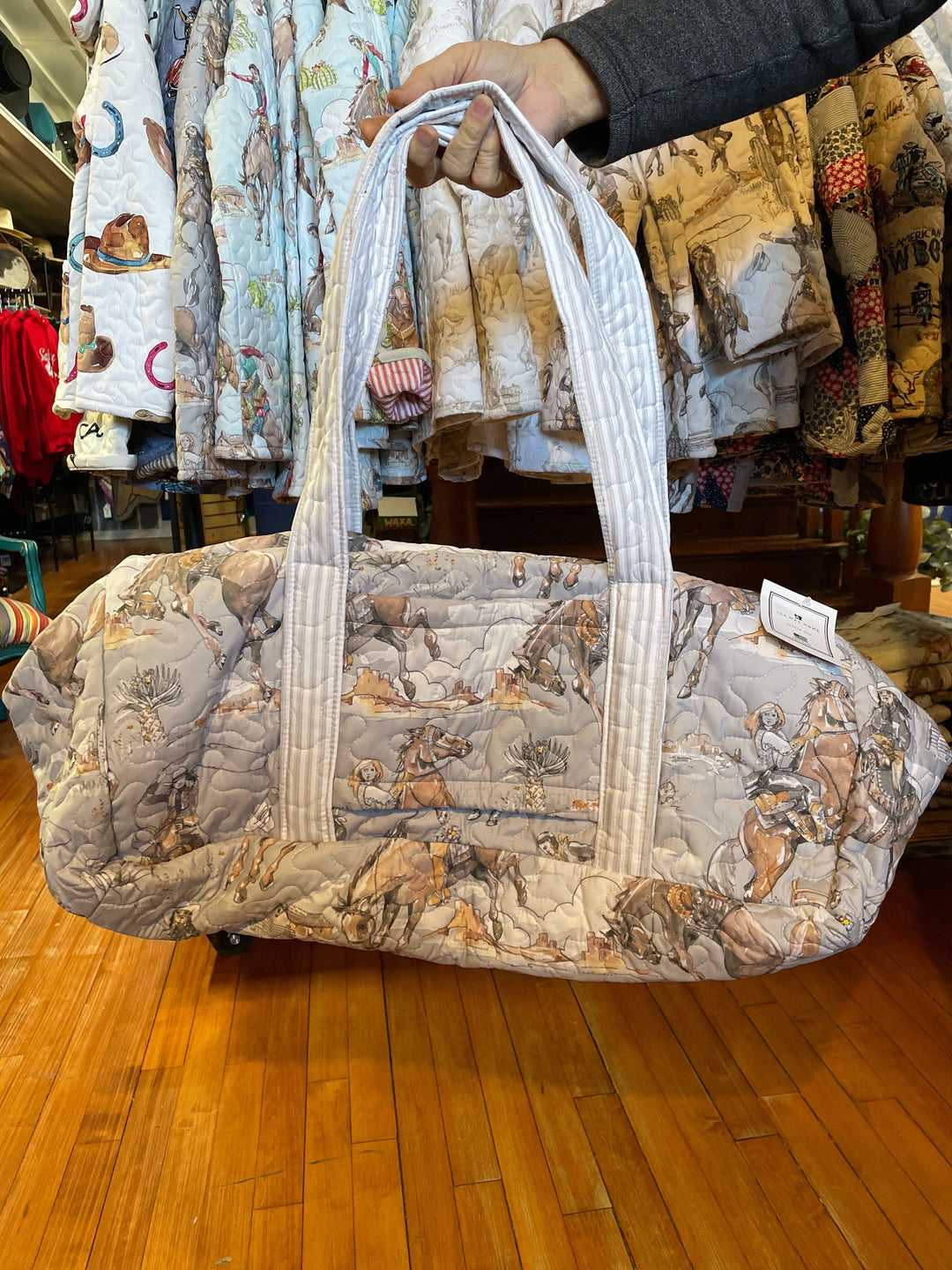 Birdie in Grey Quilted Duffle Bag-Duffel Bags-Ida Mae Home-Whiskey Ray's Boutique, Women's Western Wear Boutique in Waxahachie, TX