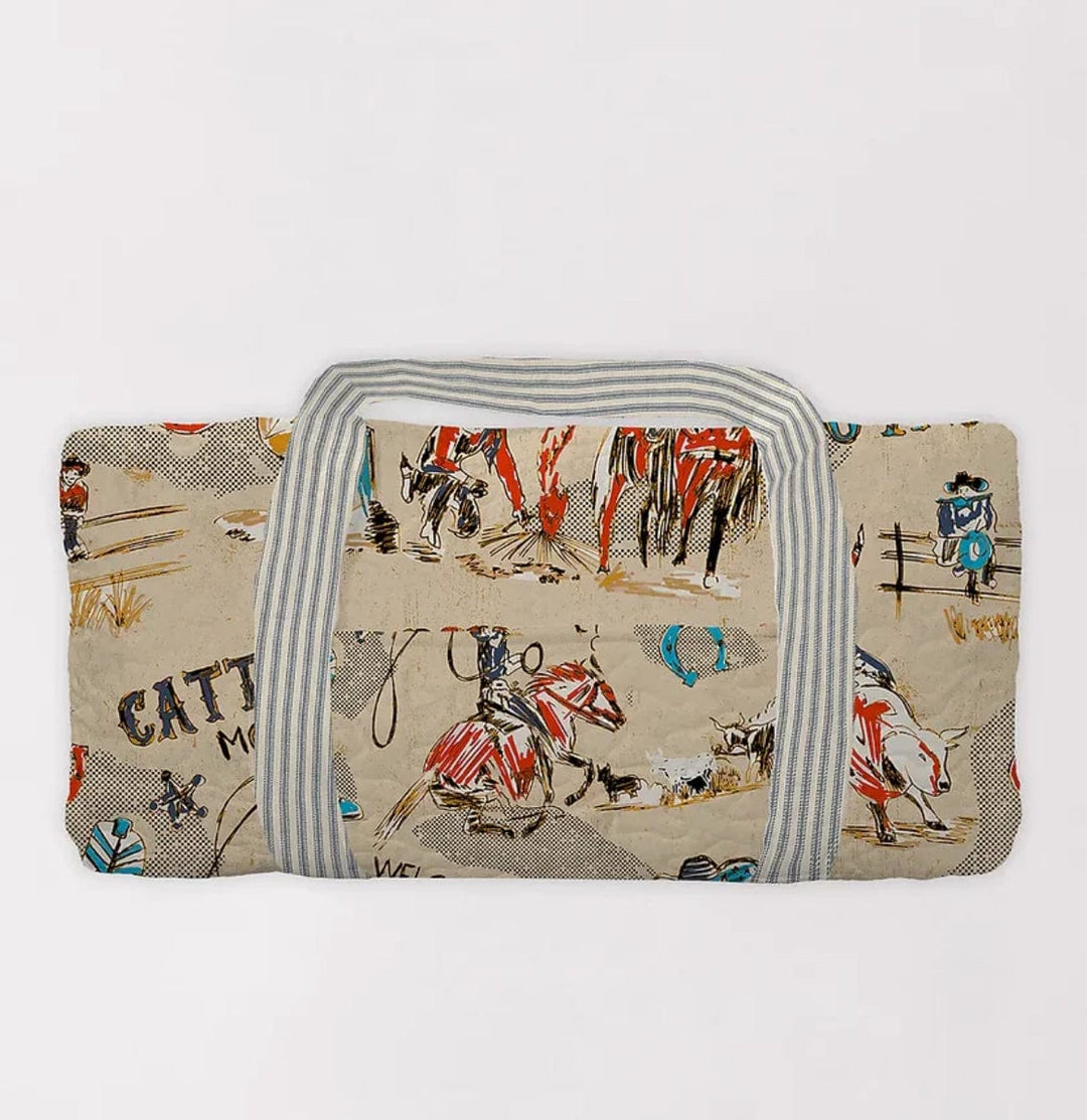 Cattle Drive linen Quilted Duffle Bag-Duffel Bags-Ida Mae Home-Whiskey Ray's Boutique, Women's Western Wear Boutique in Waxahachie, TX