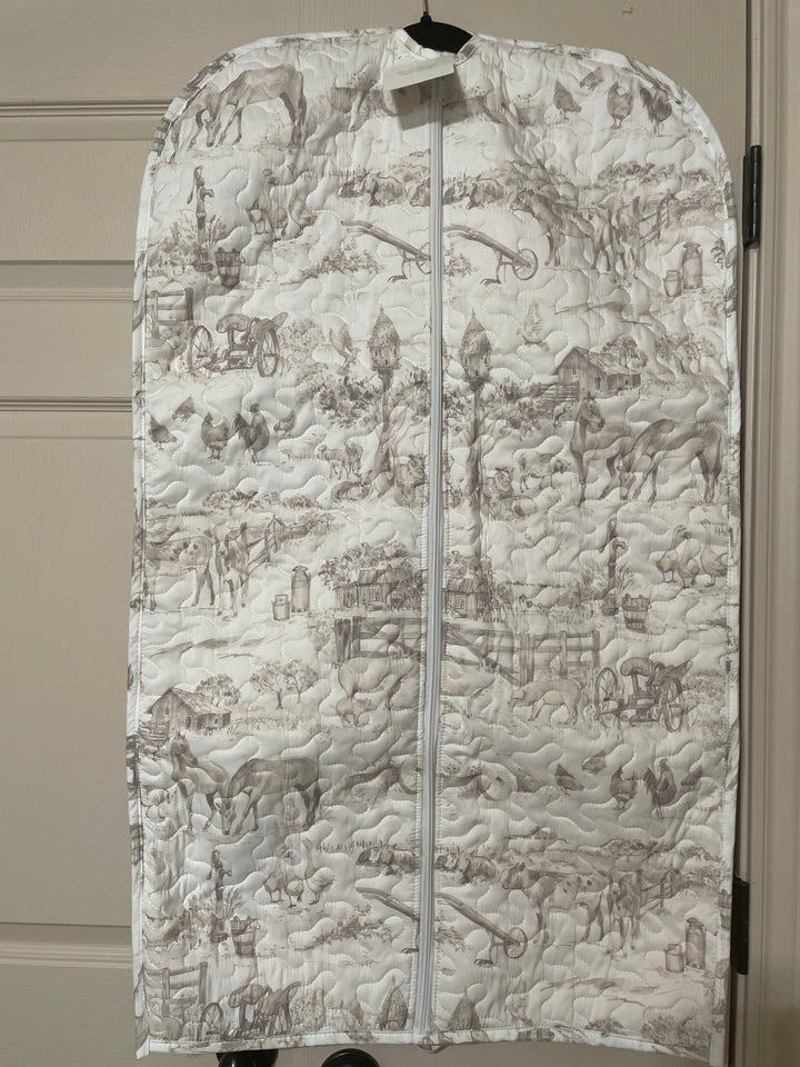 Aledo Toile Linen Quilted Garment Bag-Garment Bags-Ida Mae Home-Whiskey Ray's Boutique, Women's Western Wear Boutique in Waxahachie, TX