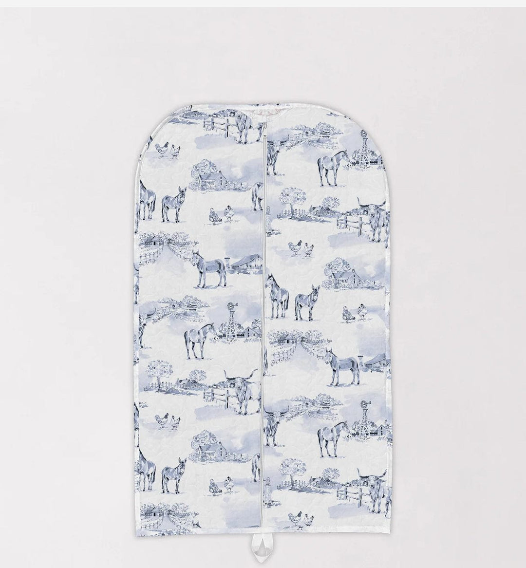 Donkey Toile Blue Quilted Garment Bag-Garment Bags-Ida Mae Home-Whiskey Ray's Boutique, Women's Western Wear Boutique in Waxahachie, TX