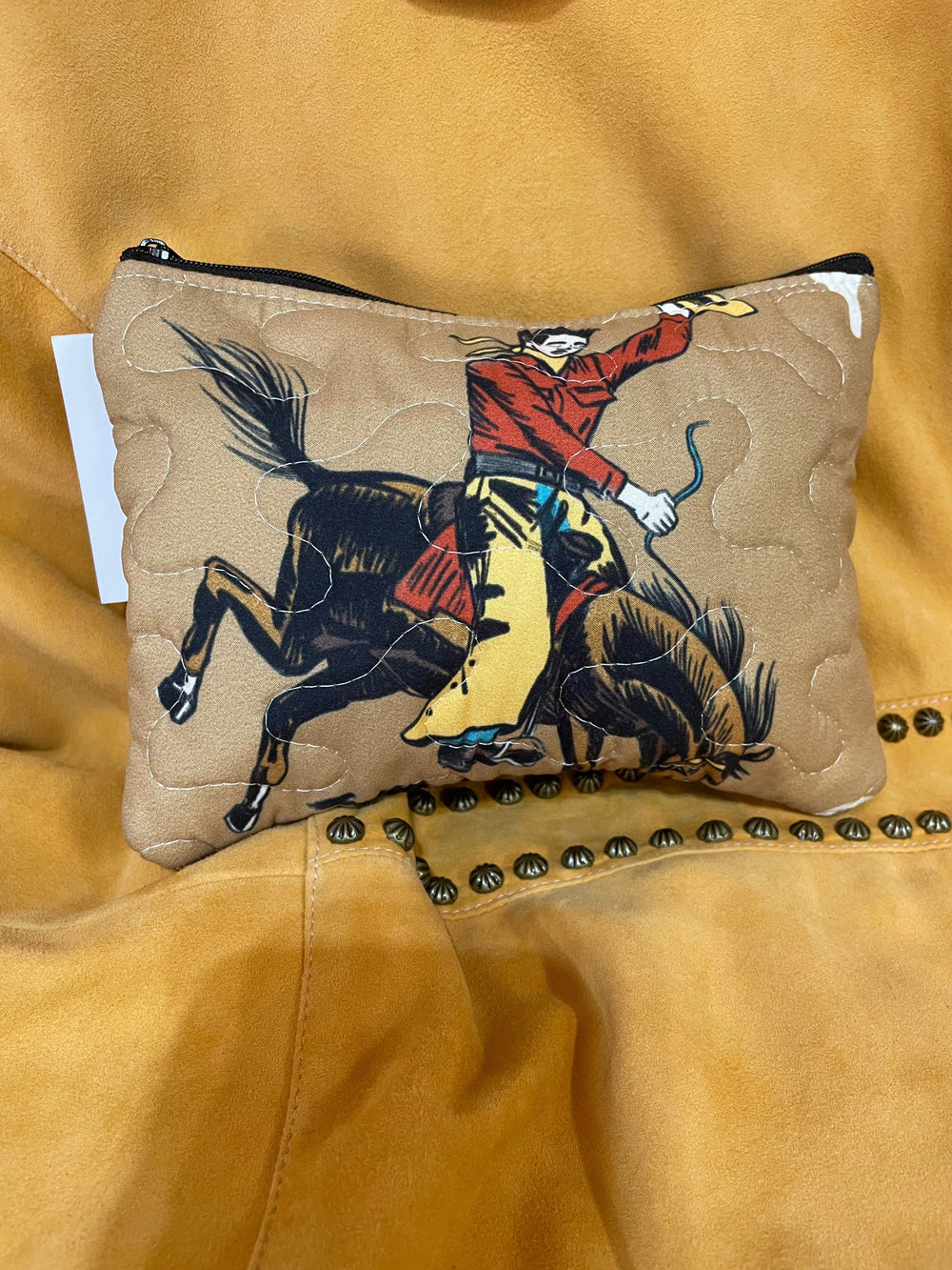 Lazy J in Gold Quilted Makeup Bag-Makeup Bags-Ida Mae Home-Whiskey Ray's Boutique, Women's Western Wear Boutique in Waxahachie, TX