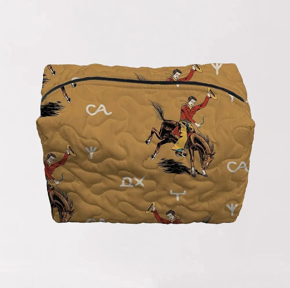 Lazy J in Gold Quilted Makeup Bag-Makeup Bags-Ida Mae Home-Whiskey Ray's Boutique, Women's Western Wear Boutique in Waxahachie, TX