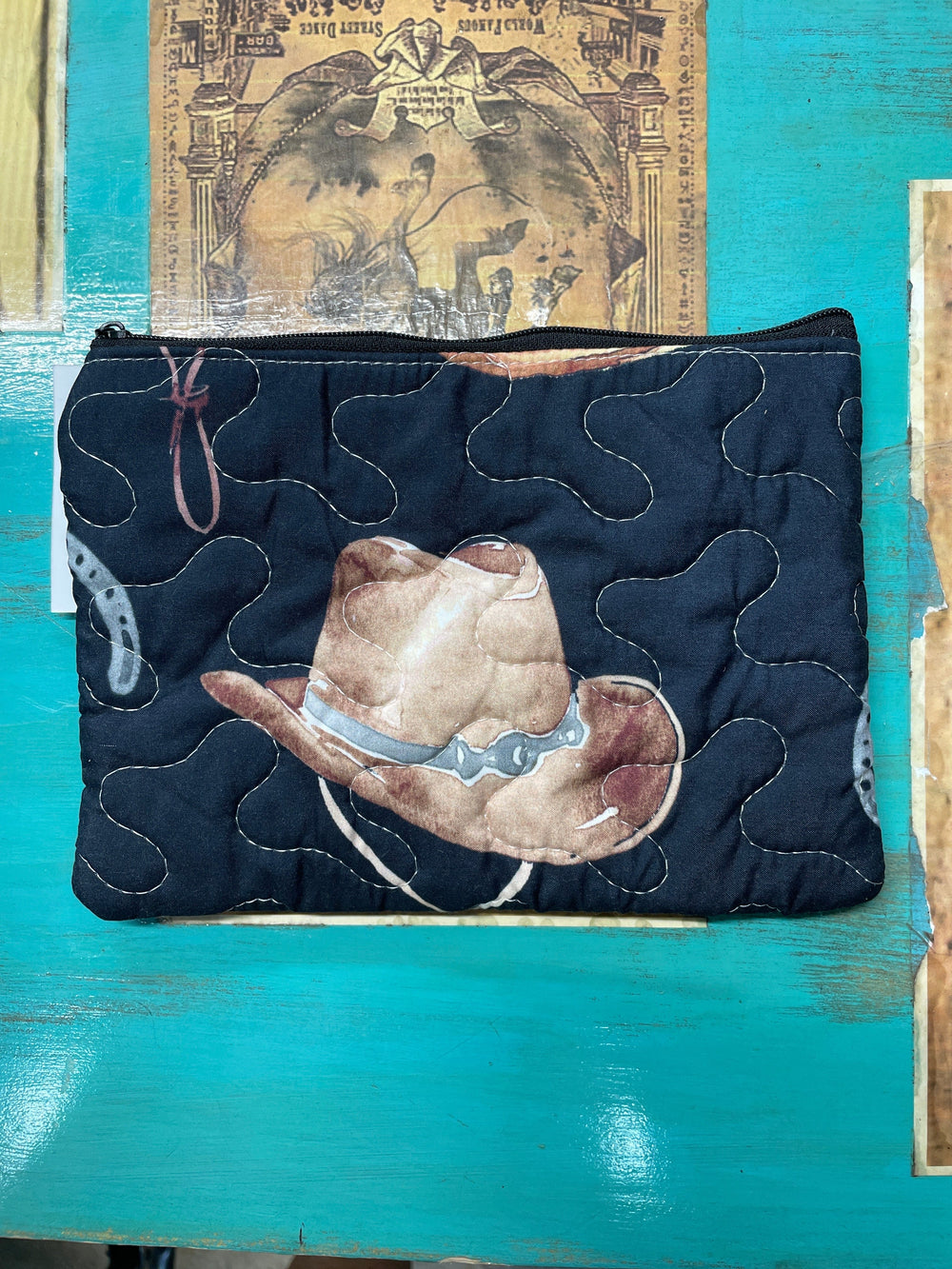 Tossed Hats Quilted Makeup Bag-Makeup Bags-Ida Mae Home-Whiskey Ray's Boutique, Women's Western Wear Boutique in Waxahachie, TX