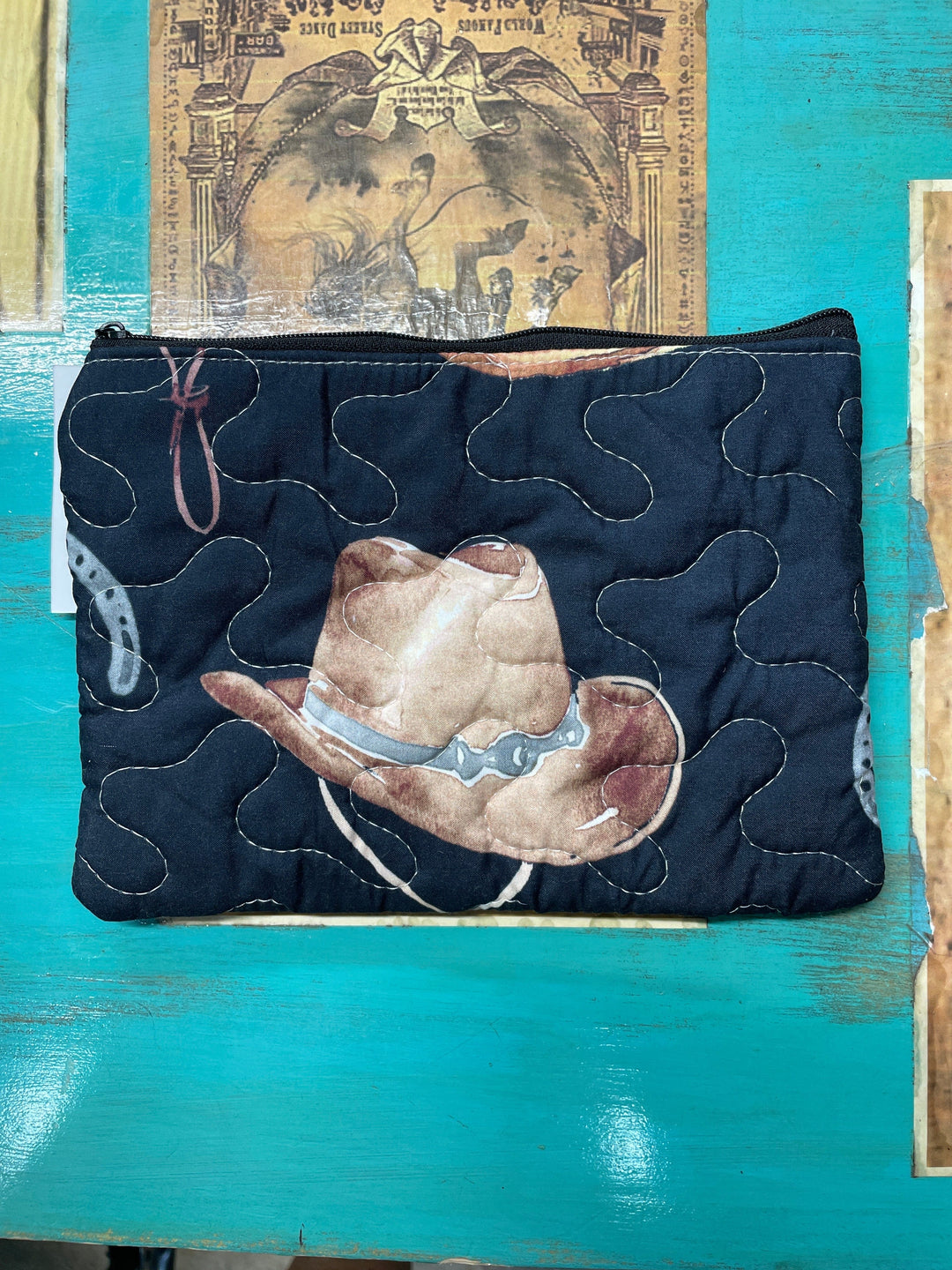 Tossed Hats Quilted Makeup Bag-Makeup Bags-Ida Mae Home-Whiskey Ray's Boutique, Women's Western Wear Boutique in Waxahachie, TX