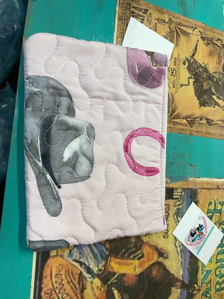Tossed Hats Quilted Makeup Bag-Makeup Bags-Ida Mae Home-Whiskey Ray's Boutique, Women's Western Wear Boutique in Waxahachie, TX