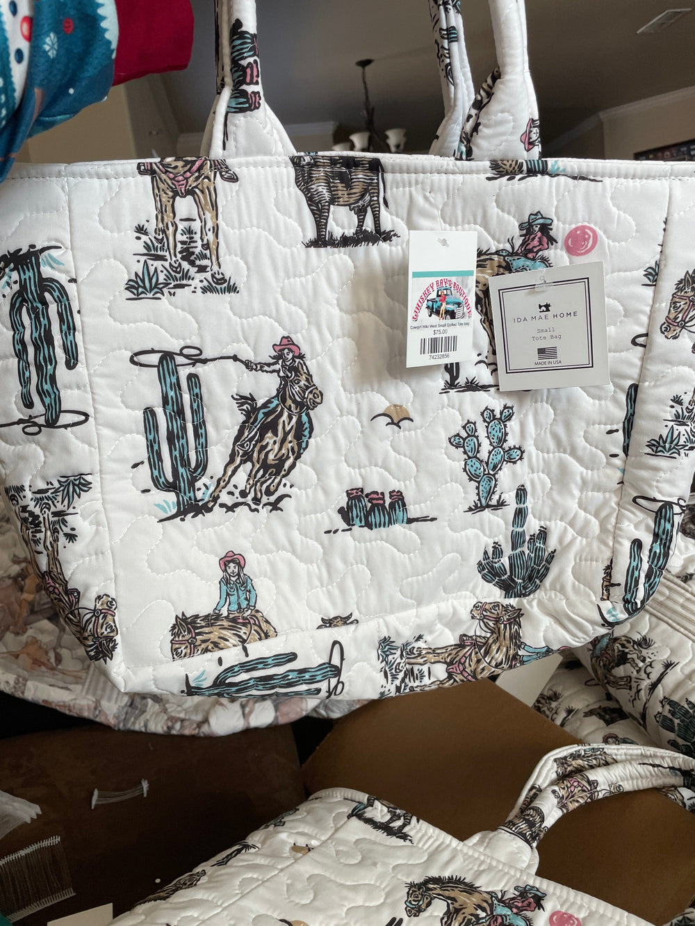Cowgirl Wild West Small Quilted Tote bag-Tote Bags-Ida Mae Home-Whiskey Ray's Boutique, Women's Western Wear Boutique in Waxahachie, TX