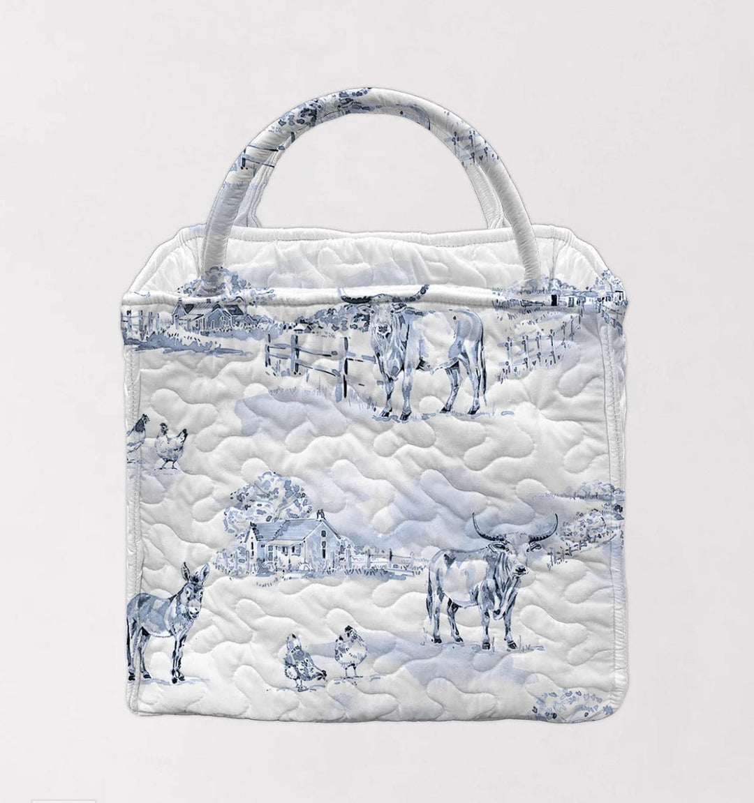 Donkey Toile Blue Small Quilted Tote-Tote Bags-Ida Mae Home-Whiskey Ray's Boutique, Women's Western Wear Boutique in Waxahachie, TX