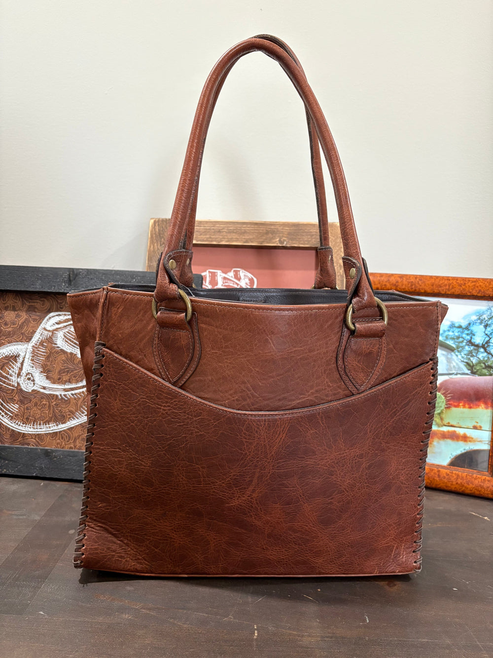 Juan Antonio Bison with Tooled Brown Handbag-Handbags-Juan Antonio-Whiskey Ray's Boutique, Women's Western Wear Boutique in Waxahachie, TX