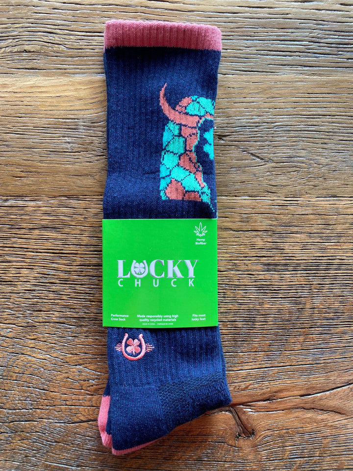 Lucky Chuck Steer Head Navy/Pink Performance Socks-Socks-Lucky Chuck-Whiskey Ray's Boutique, Women's Western Wear Boutique in Waxahachie, TX