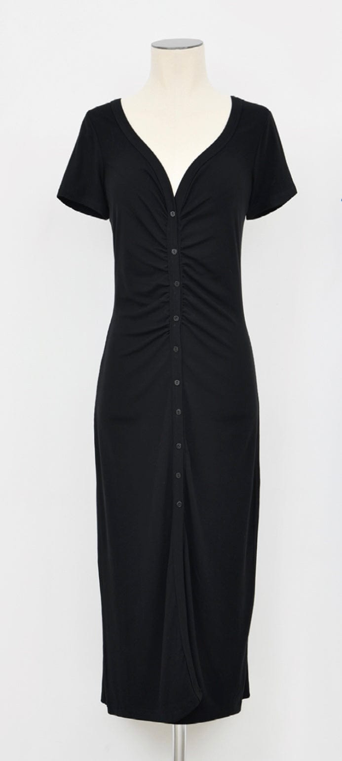 Women's Gathered Buttons Dress-Dresses-Molly Bracken-Whiskey Ray's Boutique, Women's Western Wear Boutique in Waxahachie, TX