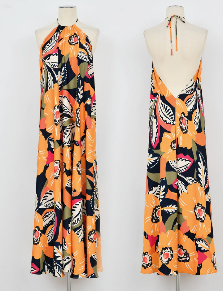 Women's Long Flower Printed Dress-Dresses-Molly Bracken-Whiskey Ray's Boutique, Women's Western Wear Boutique in Waxahachie, TX