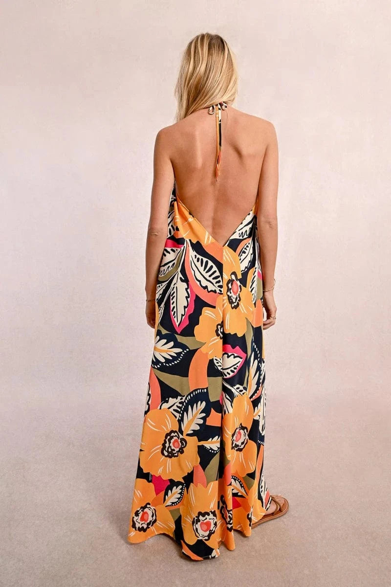 Women's Long Flower Printed Dress-Dresses-Molly Bracken-Whiskey Ray's Boutique, Women's Western Wear Boutique in Waxahachie, TX