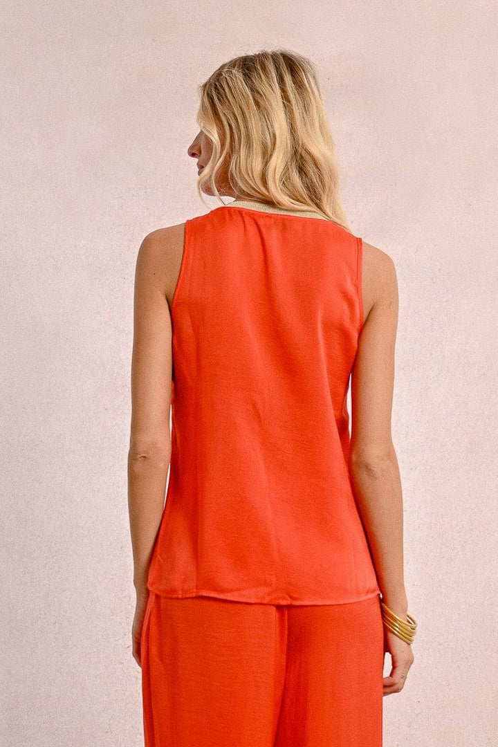 Women's Coral Sleeveless Blouse-Women's top-Molly Bracken-Whiskey Ray's Boutique, Women's Western Wear Boutique in Waxahachie, TX