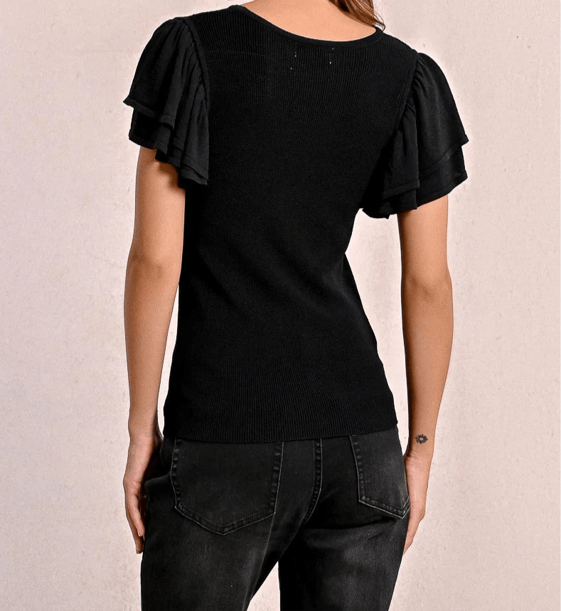 Women's Fitted Blouse With Ruffled Sleeves-Women's top-Molly Bracken-Whiskey Ray's Boutique, Women's Western Wear Boutique in Waxahachie, TX