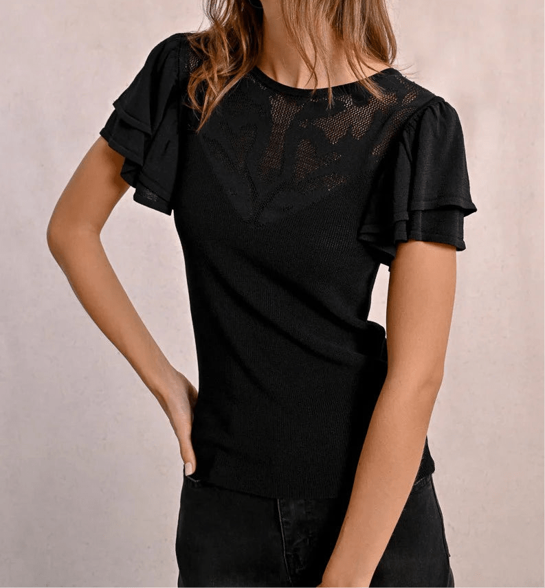 Women's Fitted Blouse With Ruffled Sleeves-Women's top-Molly Bracken-Whiskey Ray's Boutique, Women's Western Wear Boutique in Waxahachie, TX