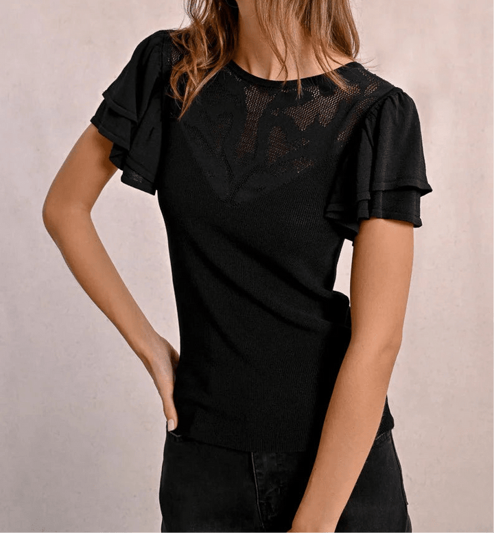Women's Fitted Blouse With Ruffled Sleeves-Women's top-Molly Bracken-Whiskey Ray's Boutique, Women's Western Wear Boutique in Waxahachie, TX
