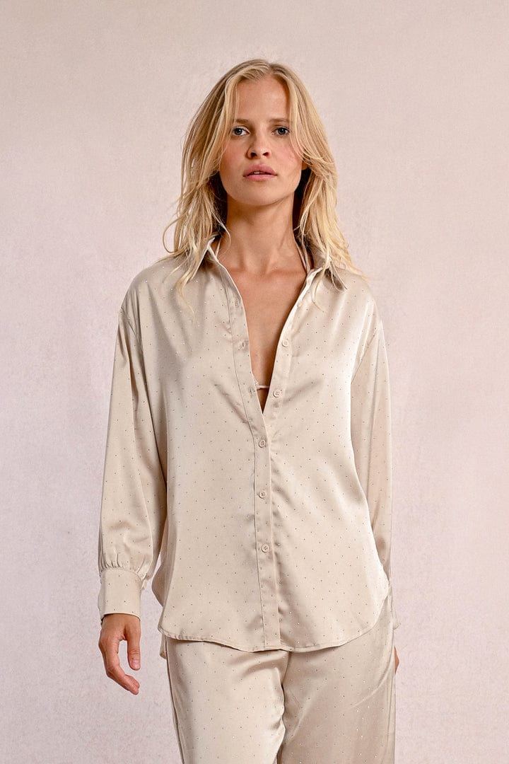 Women's Satin Blouse with Rinestones-Women's top-Molly Bracken-Whiskey Ray's Boutique, Women's Western Wear Boutique in Waxahachie, TX