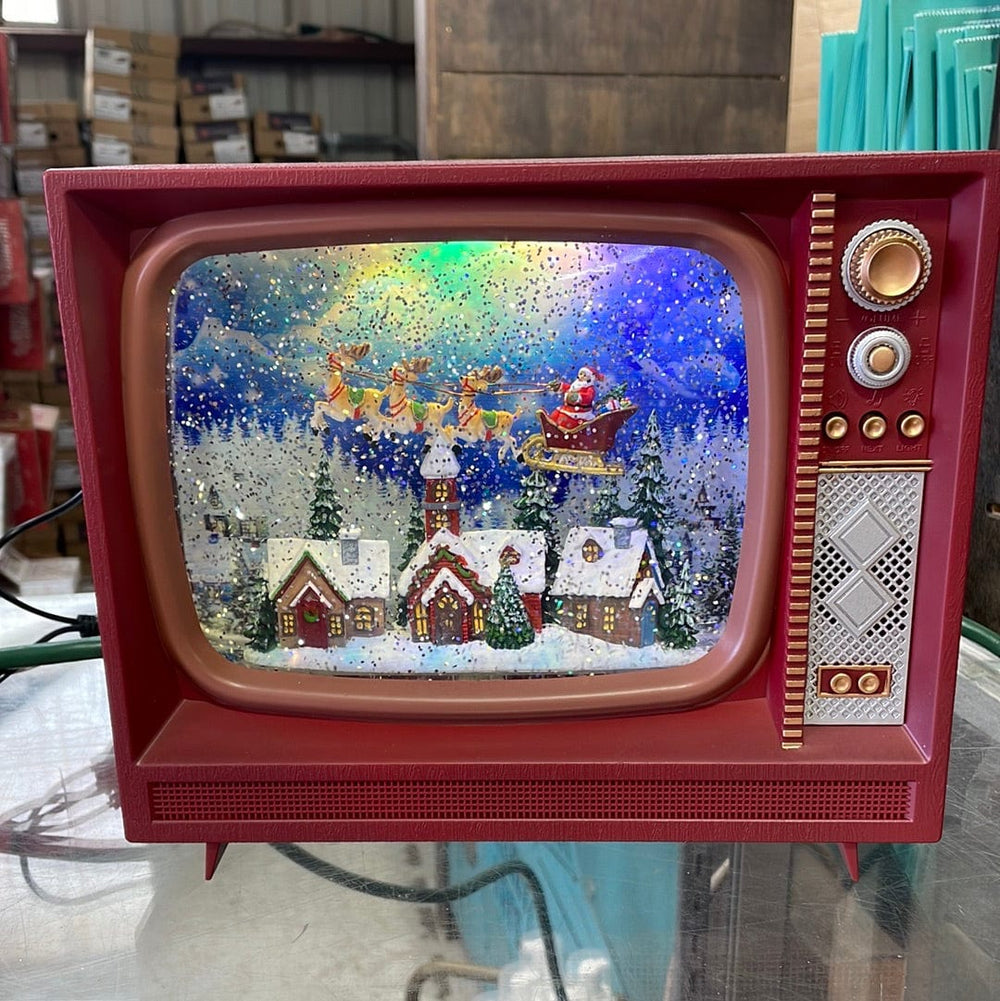 Santa Flying over Town Musical lighted Water Tv-Seasonal-Raz Imports-Whiskey Ray's Boutique, Women's Western Wear Boutique in Waxahachie, TX