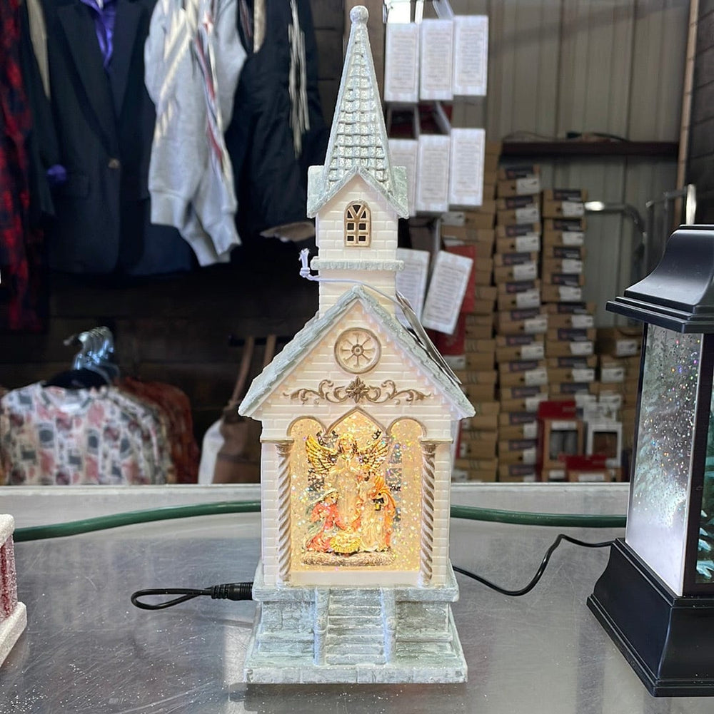 Holy Family Lighted water church-Seasonal-Raz Imports-Whiskey Ray's Boutique, Women's Western Wear Boutique in Waxahachie, TX