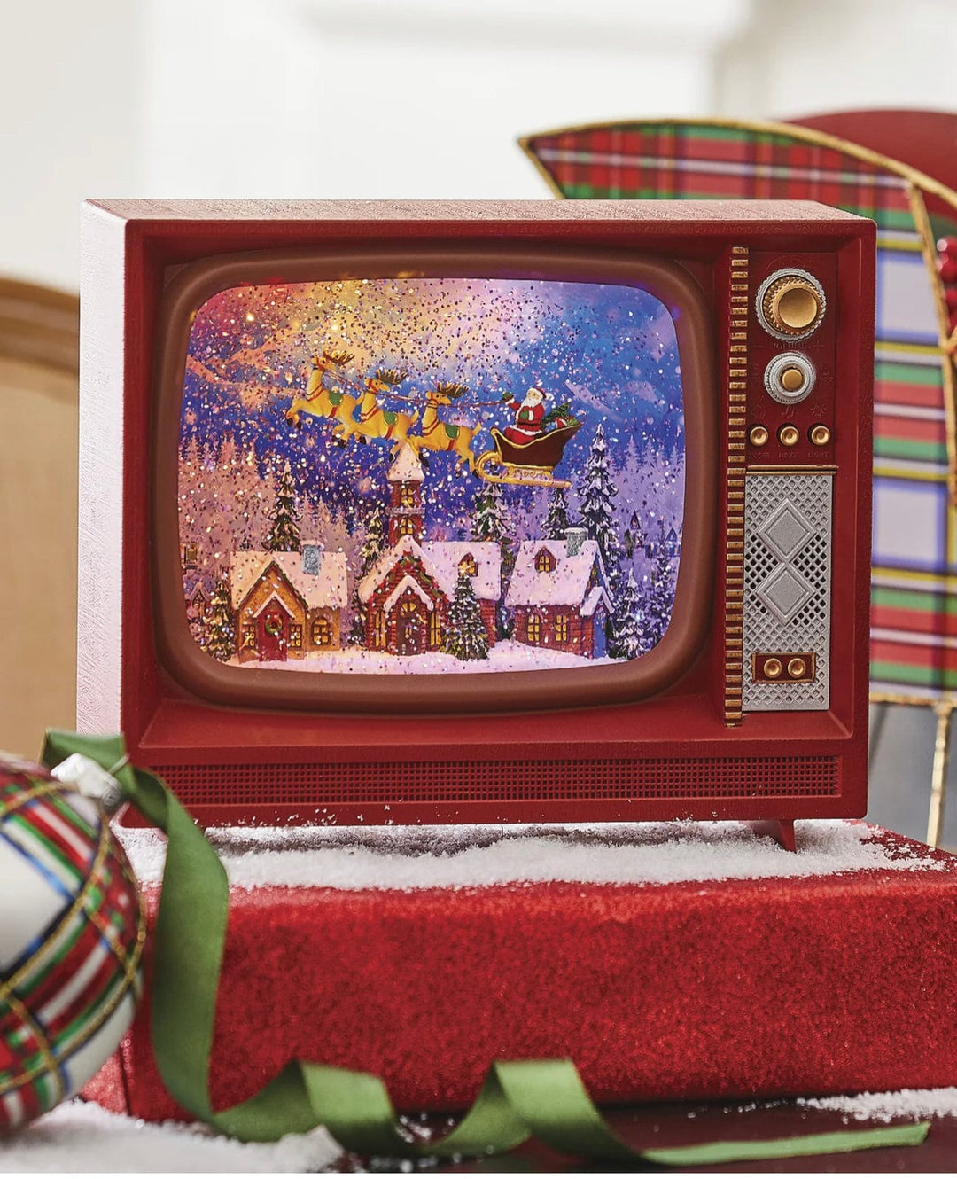 Santa Flying over Town Musical lighted Water Tv-Seasonal-Raz Imports-Whiskey Ray's Boutique, Women's Western Wear Boutique in Waxahachie, TX