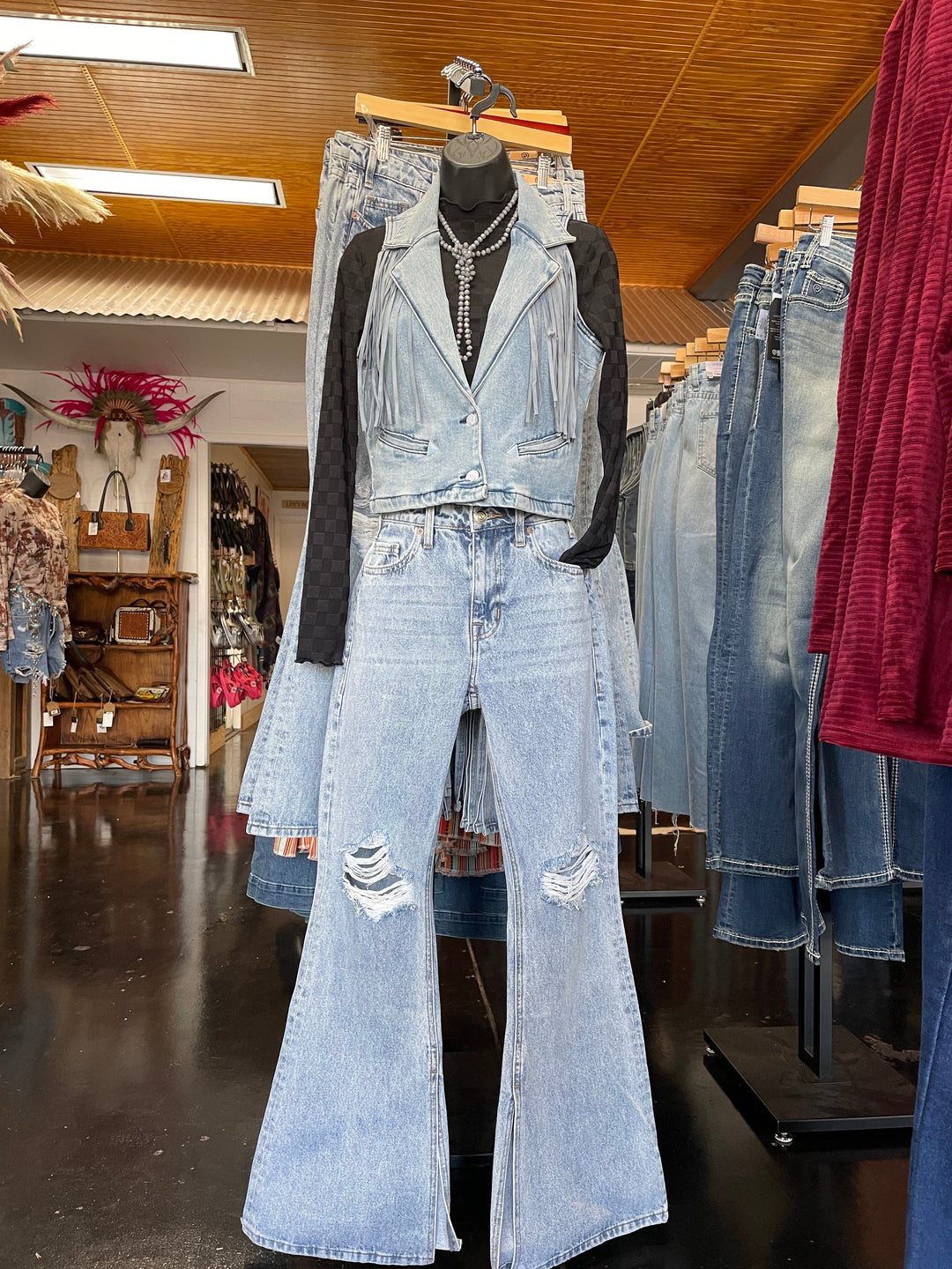 Rock & Roll Denim Fringe Vest-Vests-Rock & Roll Denim-Whiskey Ray's Boutique, Women's Western Wear Boutique in Waxahachie, TX