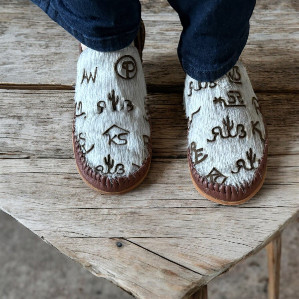 Women's Custom Branded Cowhide Dayworker Shoes-Slip Ons-The Broncy Donkey-Whiskey Ray's Boutique, Women's Western Wear Boutique in Waxahachie, TX