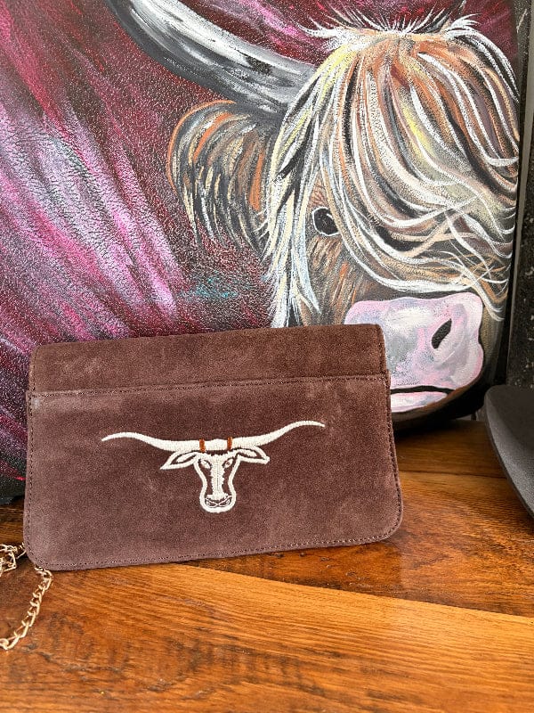 Cactus & Longhorn Suede Clutch-Accessories-Whiskey Ray's Boutique-Whiskey Ray's Boutique, Women's Western Wear Boutique in Waxahachie, TX