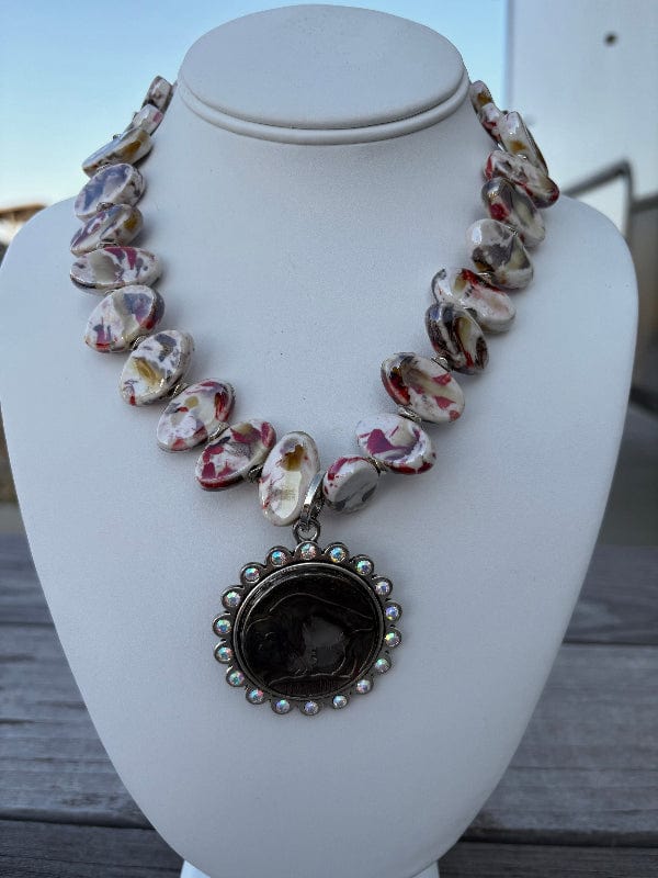 Red Marbleized Ceramic Necklace-Accessories-Whiskey Ray's Boutique-Whiskey Ray's Boutique, Women's Western Wear Boutique in Waxahachie, TX