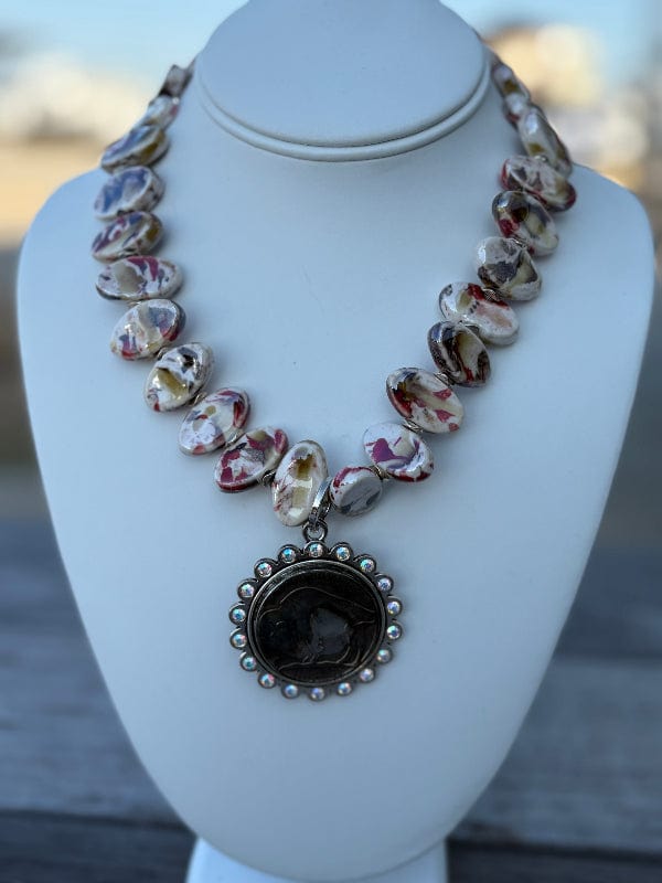 Red Marbleized Ceramic Necklace-Accessories-Whiskey Ray's Boutique-Whiskey Ray's Boutique, Women's Western Wear Boutique in Waxahachie, TX