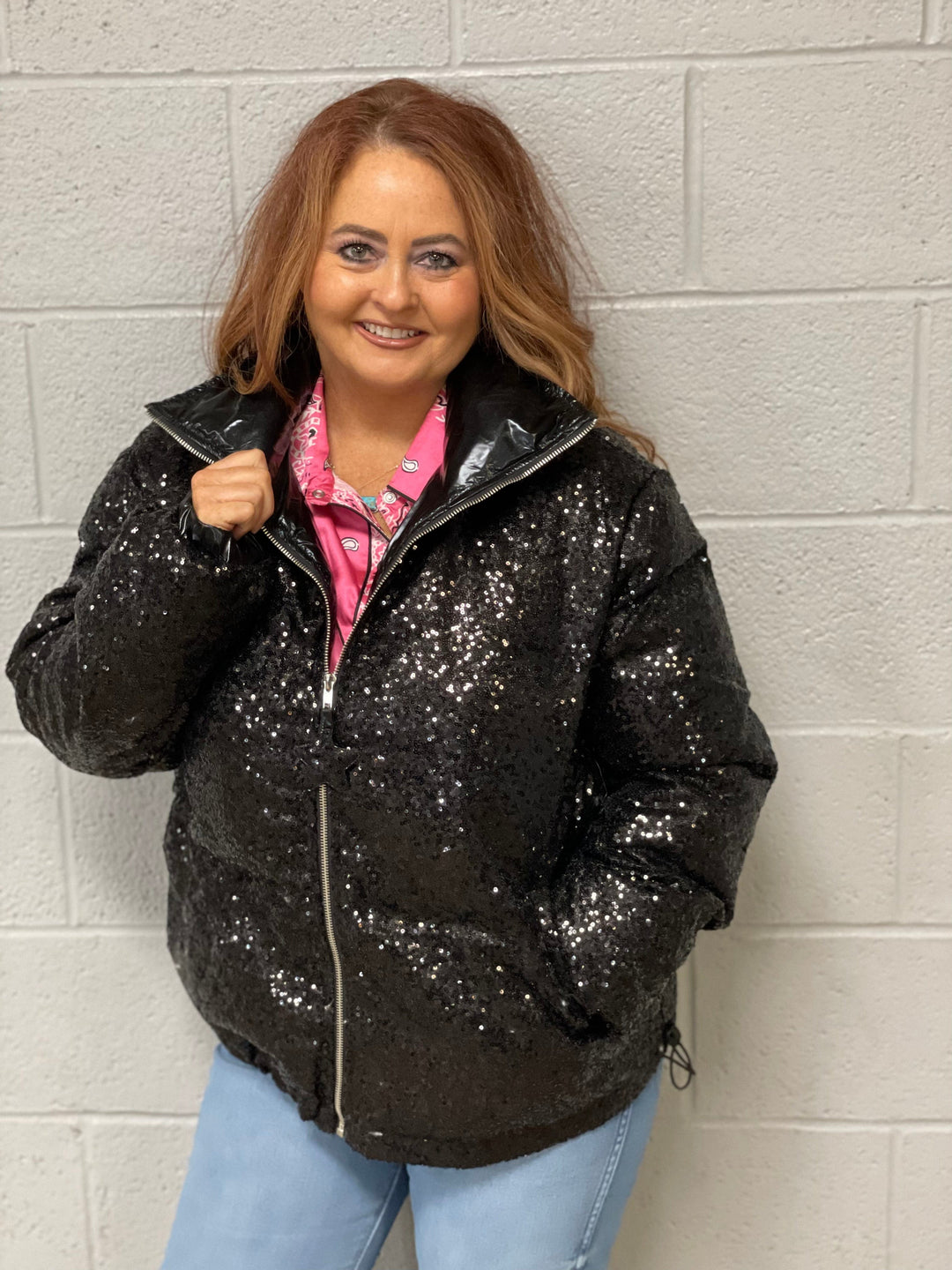 Sequin Puffer Jacket-Coats & Jackets-Whiskey Ray's Boutique-Whiskey Ray's Boutique, Women's Western Wear Boutique in Waxahachie, TX