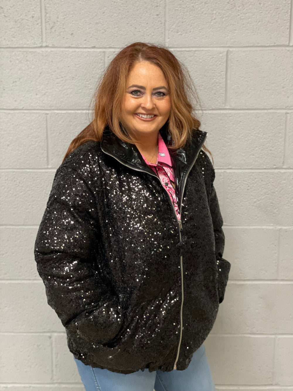 Sequin Puffer Jacket-Coats & Jackets-Whiskey Ray's Boutique-Whiskey Ray's Boutique, Women's Western Wear Boutique in Waxahachie, TX