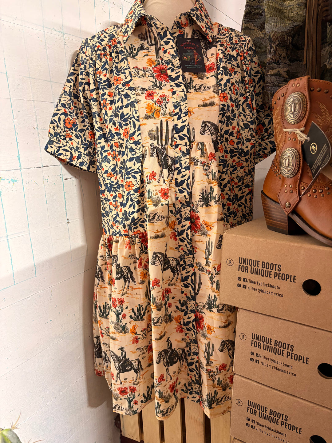 Desert Saddle Patchwork Shirt Dress-Dresses-Whiskey Ray's Boutique-Whiskey Ray's Boutique, Women's Western Wear Boutique in Waxahachie, TX