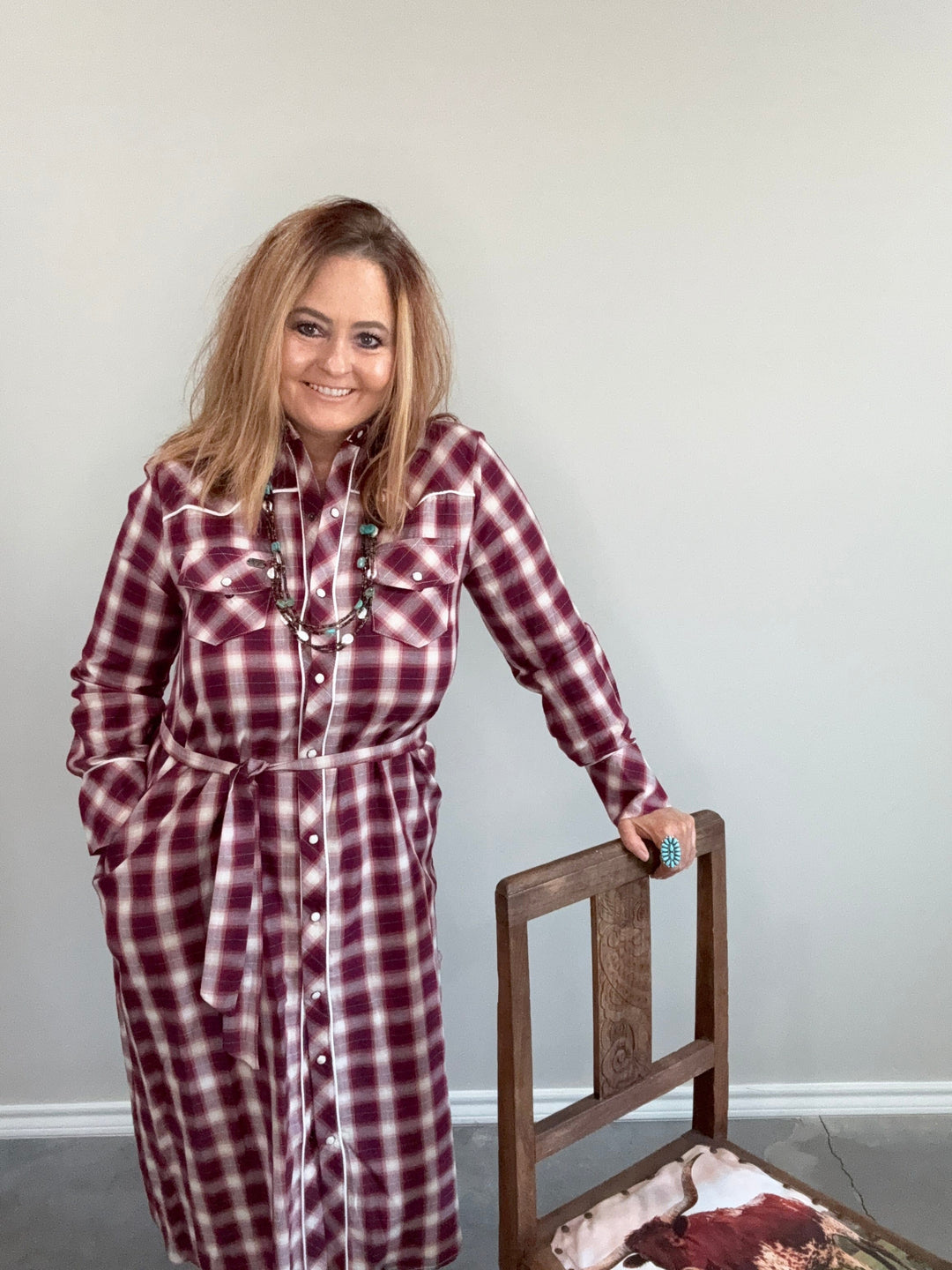 Rustic Charm Plaid Midi Dress-Dresses-Whiskey Ray's Boutique-Whiskey Ray's Boutique, Women's Western Wear Boutique in Waxahachie, TX