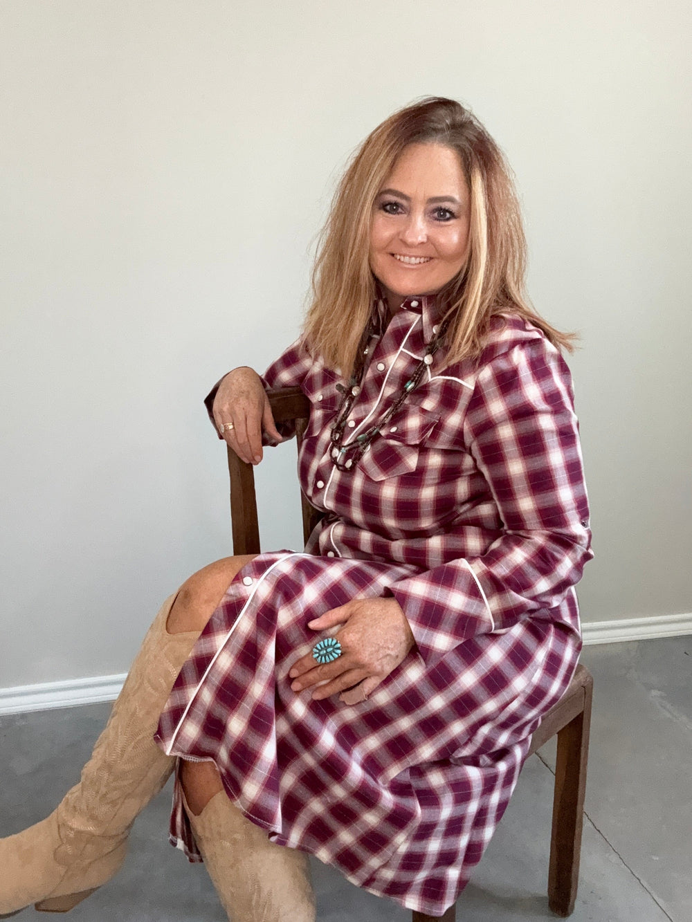 Rustic Charm Plaid Midi Dress-Dresses-Whiskey Ray's Boutique-Whiskey Ray's Boutique, Women's Western Wear Boutique in Waxahachie, TX