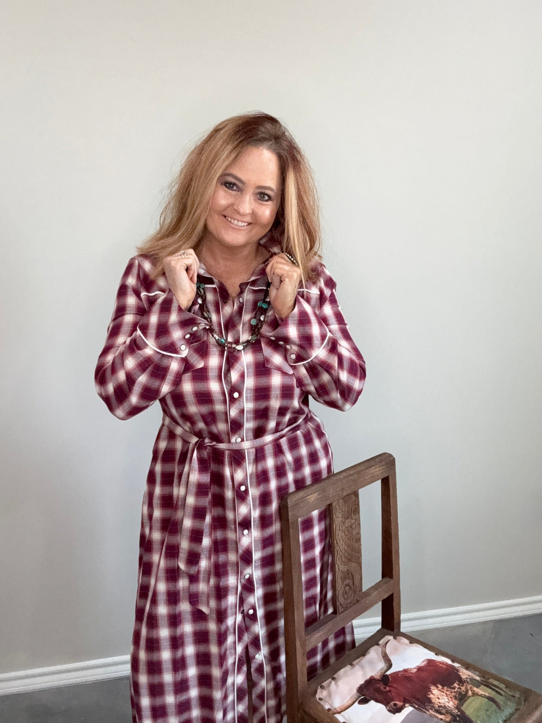 Rustic Charm Plaid Midi Dress-Dresses-Whiskey Ray's Boutique-Whiskey Ray's Boutique, Women's Western Wear Boutique in Waxahachie, TX
