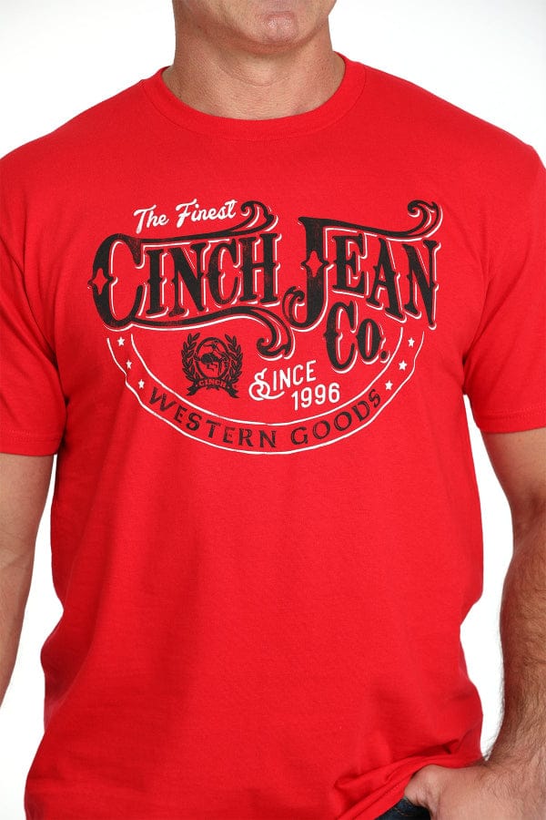 CINCH MEN'S RED THE 1ST JEAN CO GRAPHIC T-SHIRT-Graphic Tops-Whiskey Ray's Boutique-Whiskey Ray's Boutique, Women's Western Wear Boutique in Waxahachie, TX