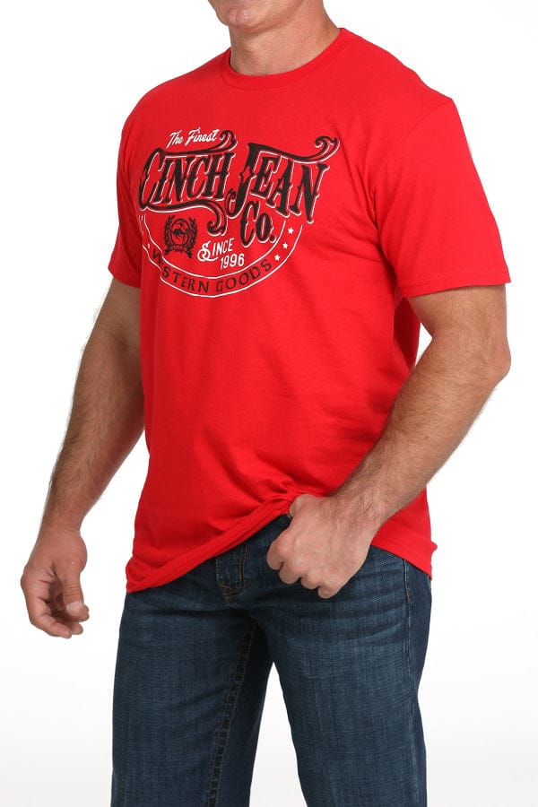 CINCH MEN'S RED THE 1ST JEAN CO GRAPHIC T-SHIRT-Graphic Tops-Whiskey Ray's Boutique-Whiskey Ray's Boutique, Women's Western Wear Boutique in Waxahachie, TX