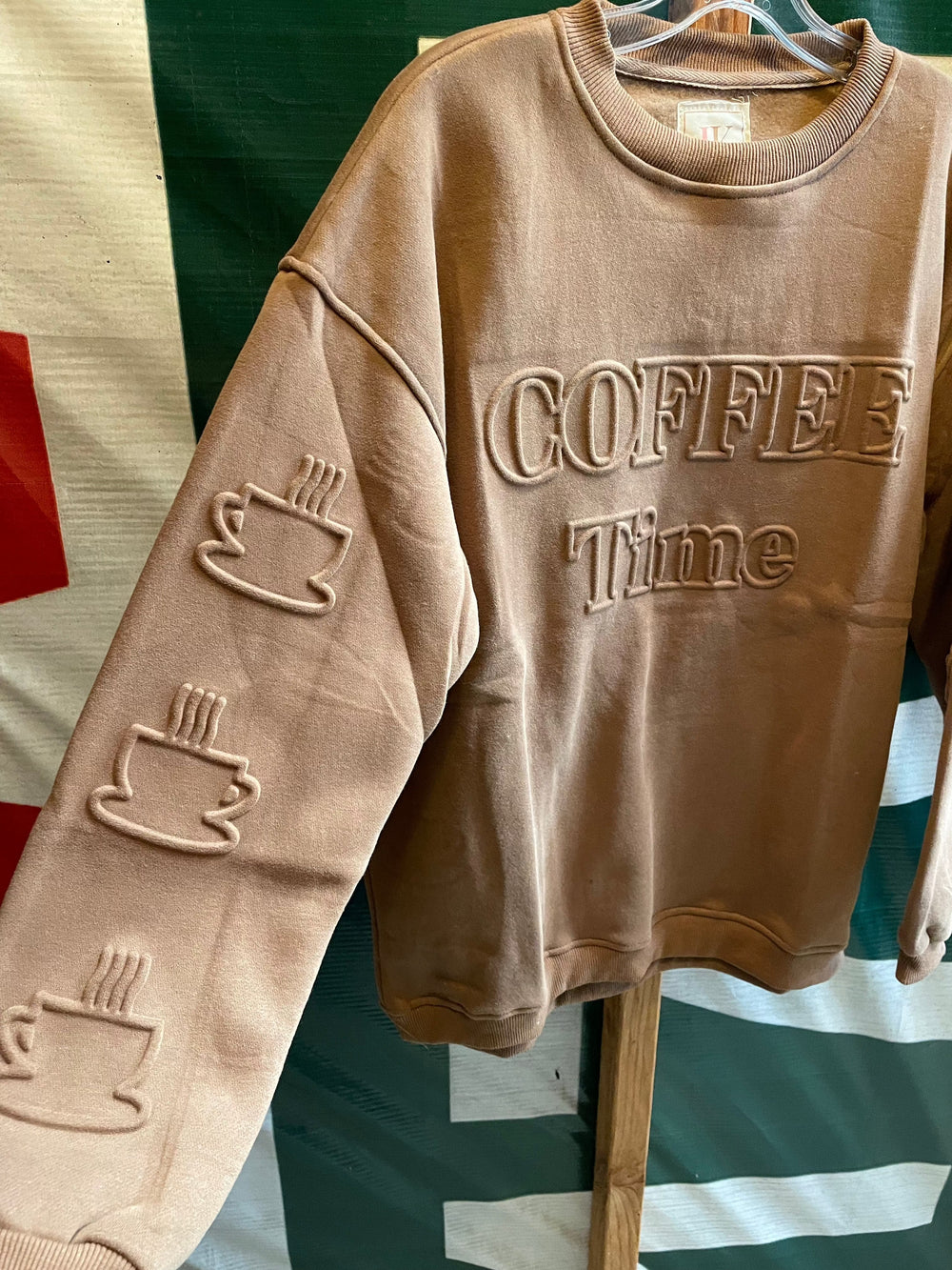Coffee Time Embossed Sweat Shirt-Graphic Tops-Whiskey Ray's Boutique-Whiskey Ray's Boutique, Women's Western Wear Boutique in Waxahachie, TX