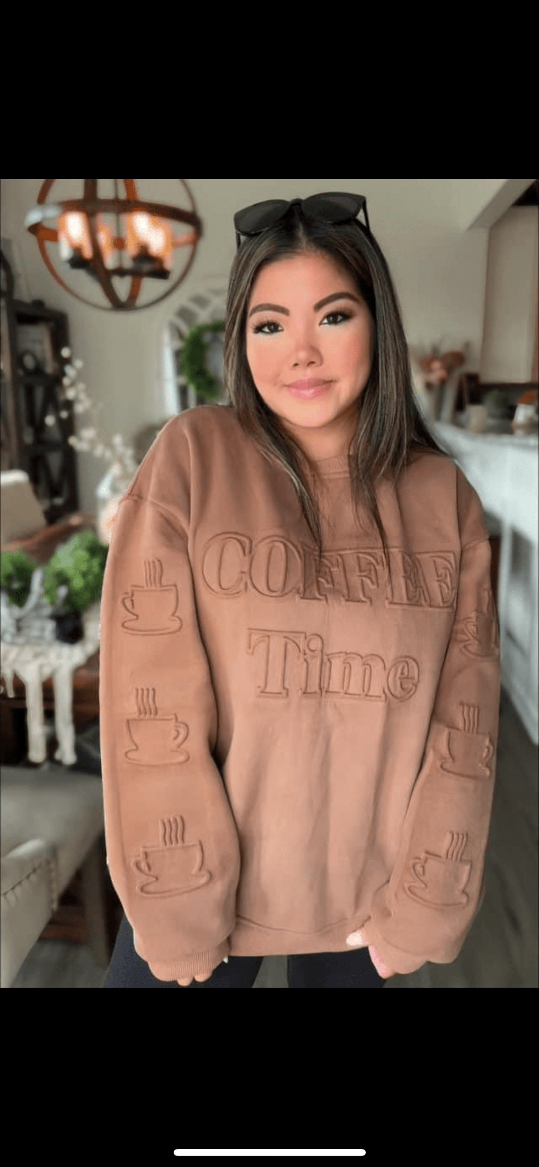 Coffee Time Embossed Sweat Shirt-Graphic Tops-Whiskey Ray's Boutique-Whiskey Ray's Boutique, Women's Western Wear Boutique in Waxahachie, TX