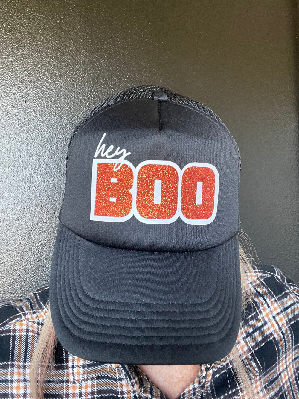 Hey Boo Trucker Cap with glitter-Hats-Whiskey Ray's Boutique-Whiskey Ray's Boutique, Women's Western Wear Boutique in Waxahachie, TX
