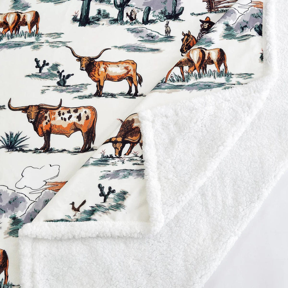 WESTERN TOILE CAMPFIRE SHERPA THROW-Blankets-Whiskey Ray's Boutique-Whiskey Ray's Boutique, Women's Western Wear Boutique in Waxahachie, TX