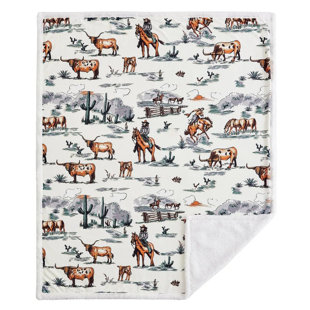 WESTERN TOILE CAMPFIRE SHERPA THROW-Blankets-Whiskey Ray's Boutique-Whiskey Ray's Boutique, Women's Western Wear Boutique in Waxahachie, TX