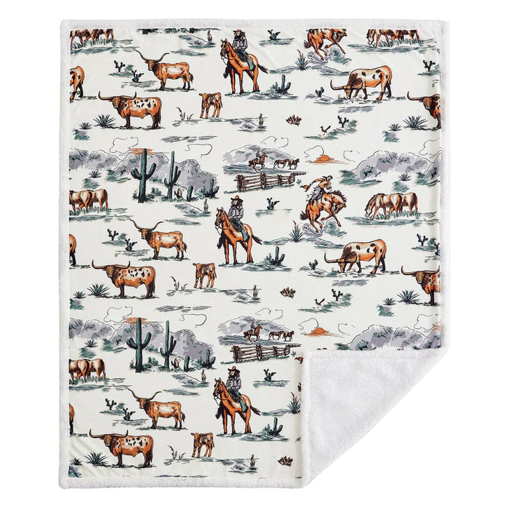 WESTERN TOILE CAMPFIRE SHERPA THROW-Blankets-Whiskey Ray's Boutique-Whiskey Ray's Boutique, Women's Western Wear Boutique in Waxahachie, TX