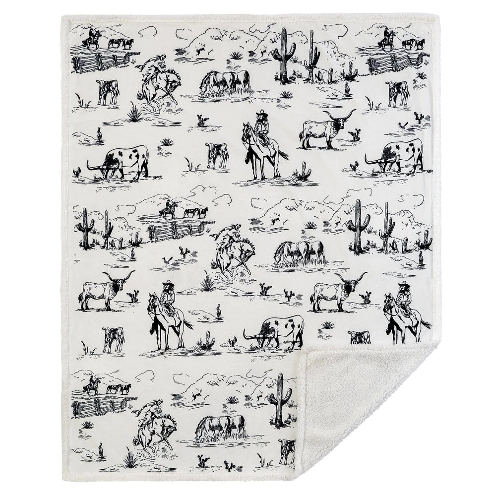 RANCH LIFE WESTERN TOILE CAMPFIRE SHERPA THROW-Blankets-Whiskey Ray's Boutique-Whiskey Ray's Boutique, Women's Western Wear Boutique in Waxahachie, TX