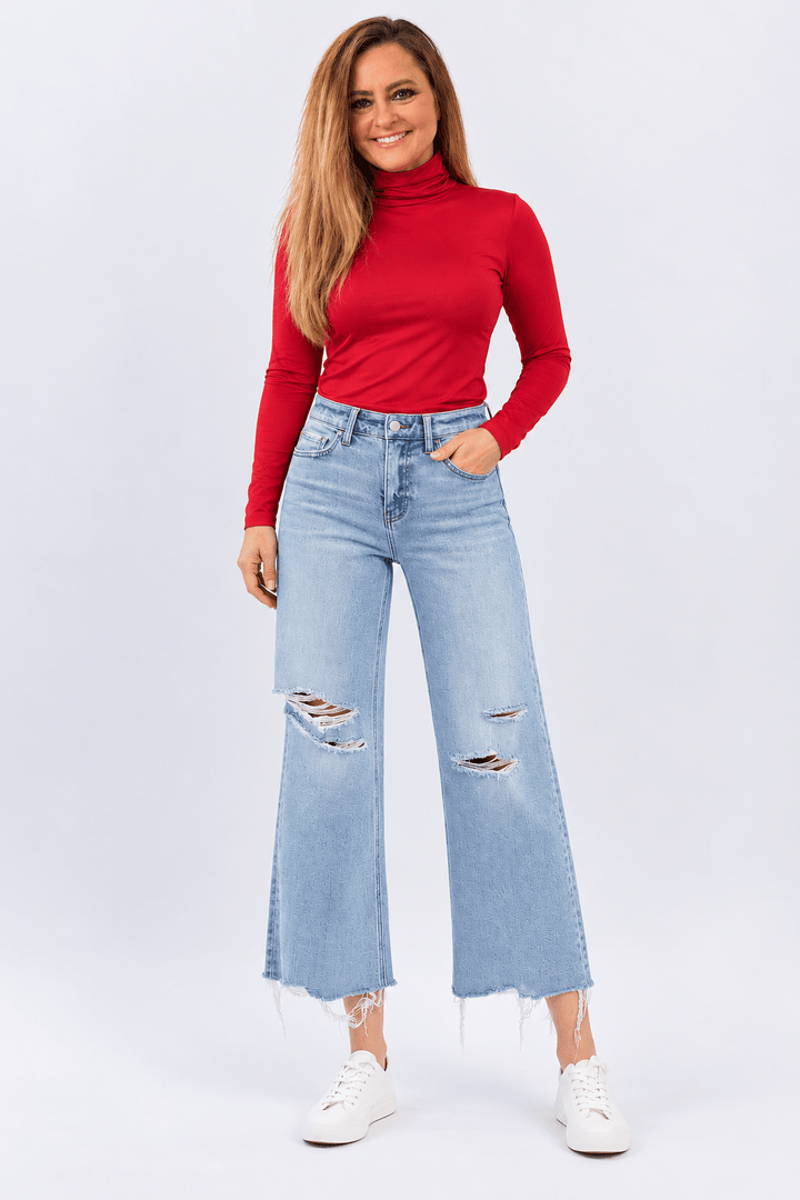 Whiskey Ray's Boutique Jeans Surf Rider-High Rise Distressed Crop Wide Leg Jeans