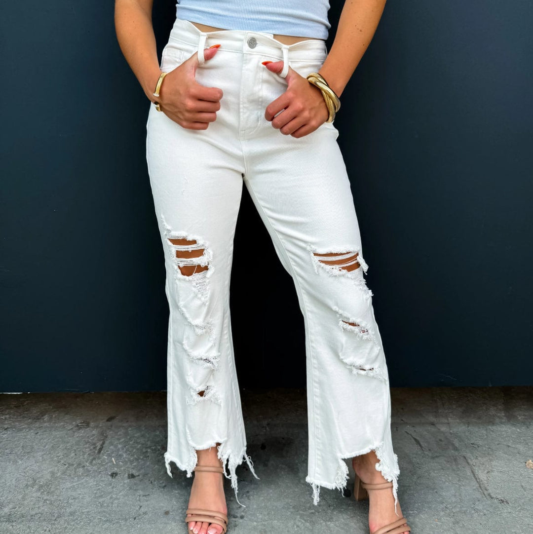 White Urban Distressed Crop Jean-Jeans-Whiskey Ray's Boutique-Whiskey Ray's Boutique, Women's Western Wear Boutique in Waxahachie, TX