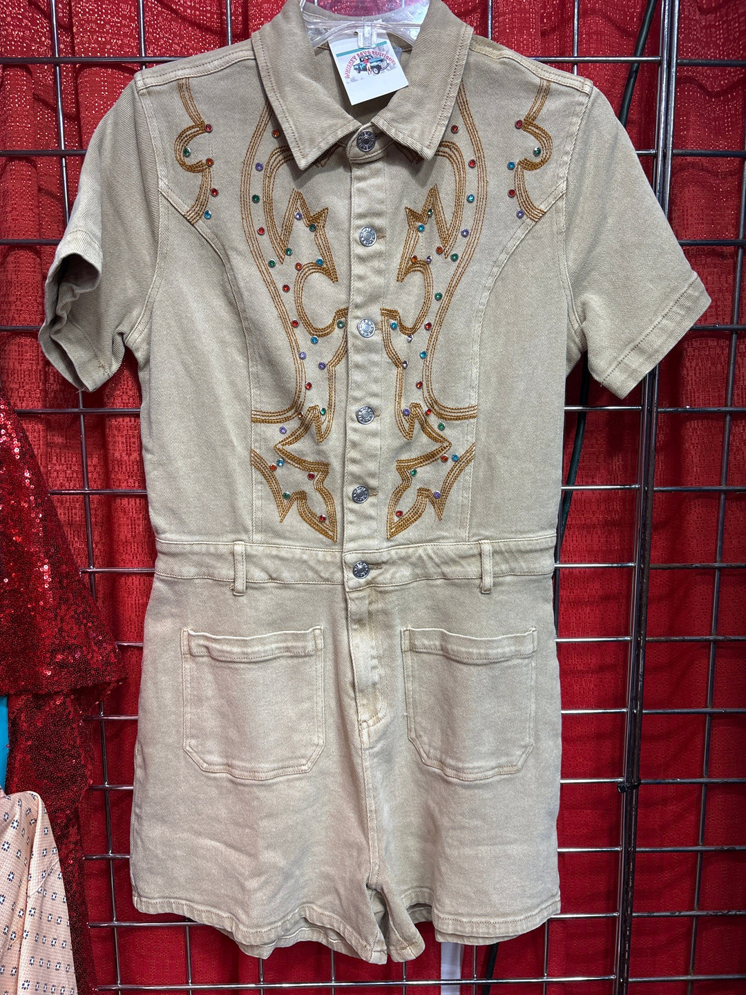 Dusty Trail Rhinestone Romper-Jumpsuits & Rompers-Whiskey Ray's Boutique-Whiskey Ray's Boutique, Women's Western Wear Boutique in Waxahachie, TX