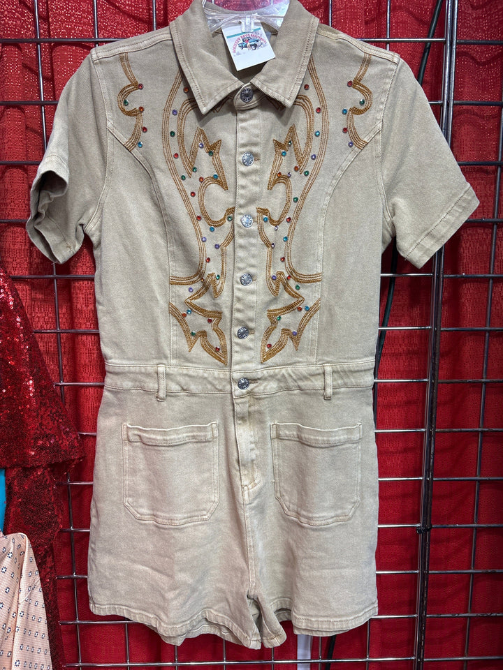 Dusty Trail Rhinestone Romper-Jumpsuits & Rompers-Whiskey Ray's Boutique-Whiskey Ray's Boutique, Women's Western Wear Boutique in Waxahachie, TX