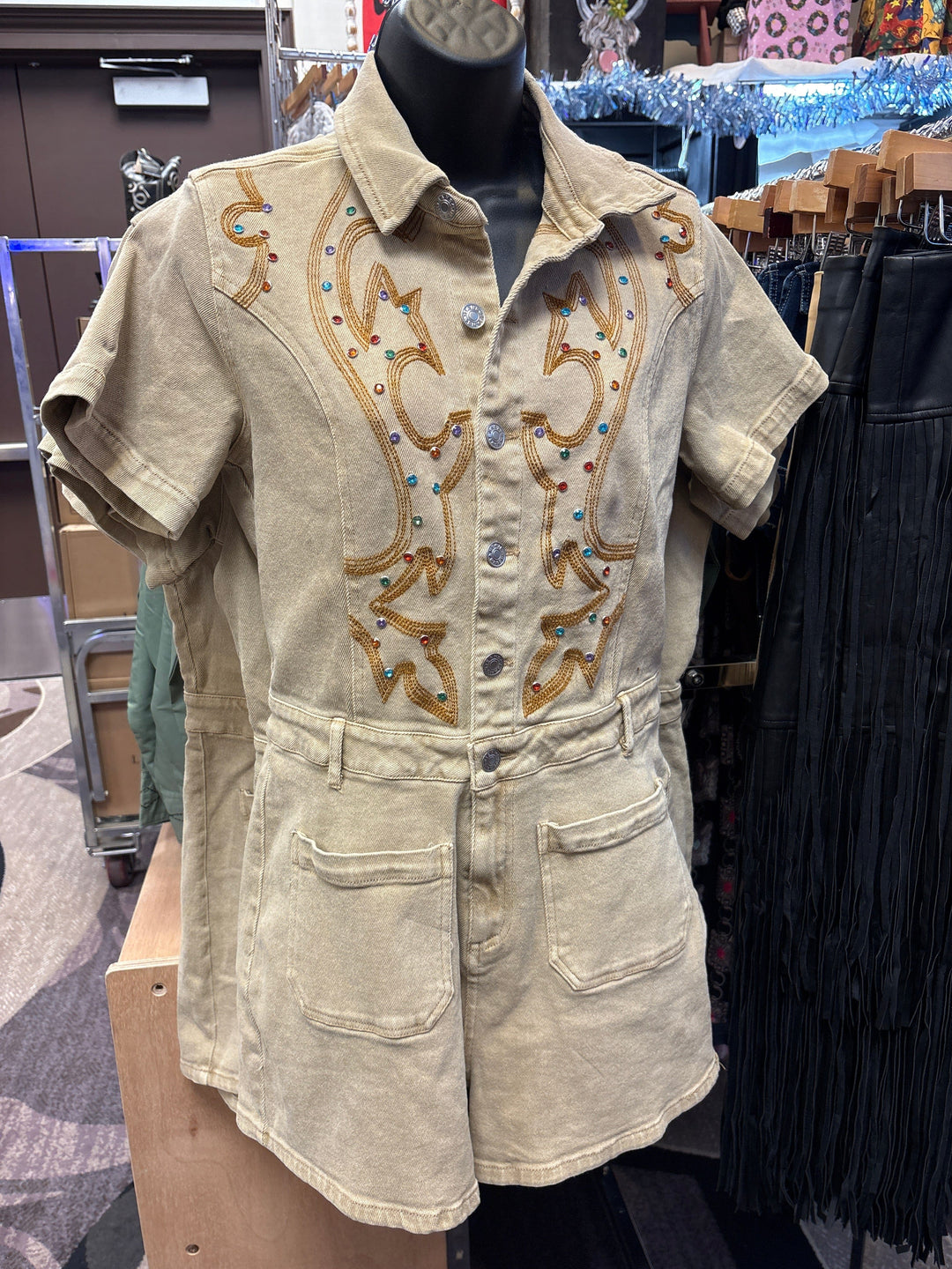 Dusty Trail Rhinestone Romper-Jumpsuits & Rompers-Whiskey Ray's Boutique-Whiskey Ray's Boutique, Women's Western Wear Boutique in Waxahachie, TX